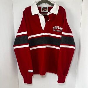 Vintage 90s Barbarian Youth XS Boston University Red Rugby Jersey Preppy Sporty